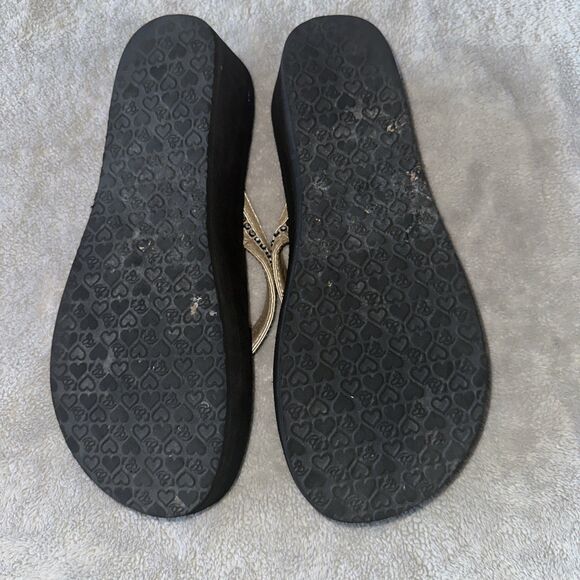 Cobian Flip Flops Women 8 Tiffany II Mid-Wedge Gold Rhinestones Cushioned - Picture 5 of 7